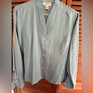 Talbots 10P Silk/Wool blouse Soft Aqua Color